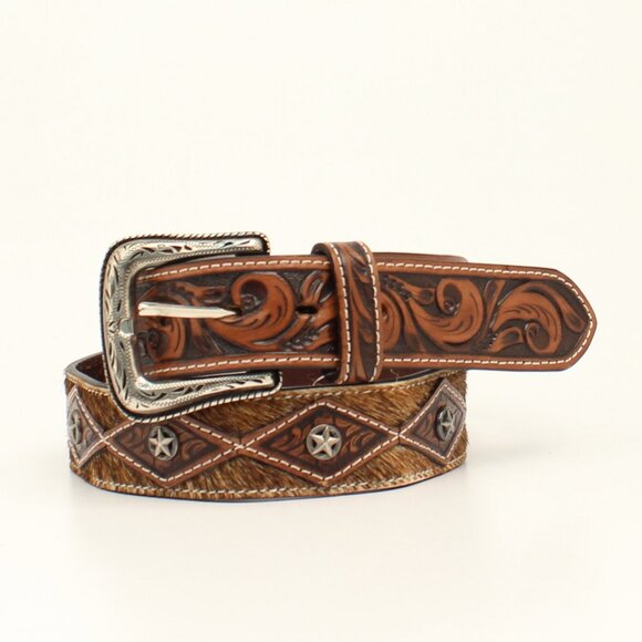 Ariat Men\'s Calf Hair Concho Tooled Leather Belt Brown, Size 46 (New)
